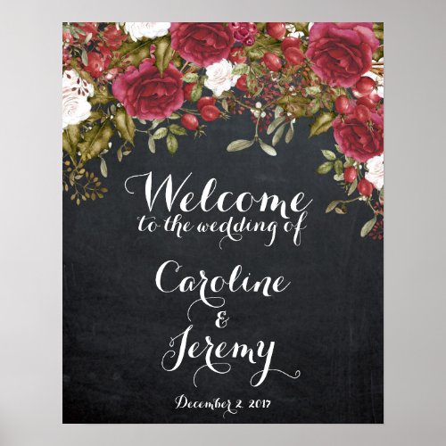 Christmas wedding sign red welcome chalkboard