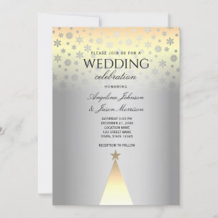Christmas Wedding Silver and Gold Snowflakes Invitation