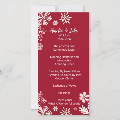 Christmas Wedding Snowflakes on Red Ceremony Card