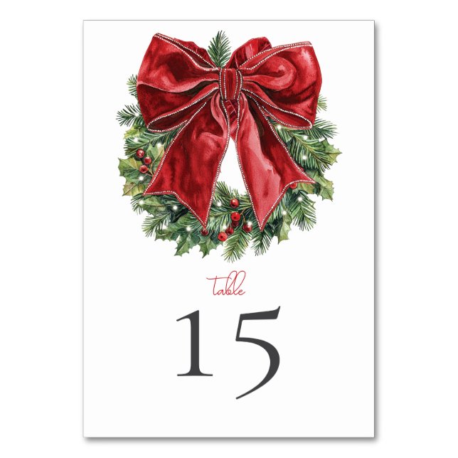 Christmas Wedding Table Numbers – Watercolor Wreat (Front)