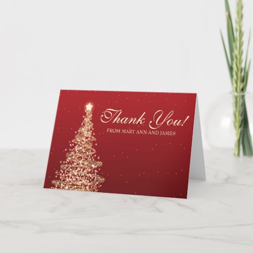 Christmas Wedding Thank you Red Gold Thank You Card