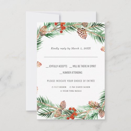 Christmas Wedding  Watercolor RSVP wMeal Choice