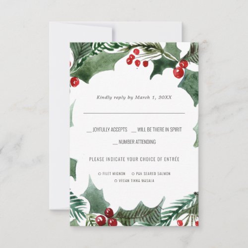 Christmas Wedding  Watercolor RSVP wMeal Choice