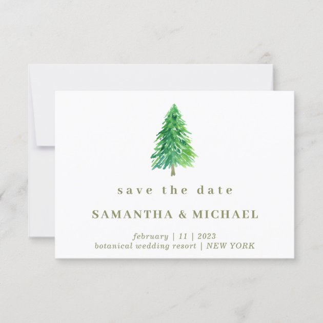 Christmas Wedding Winter Tree Forest Save Date Invitation
