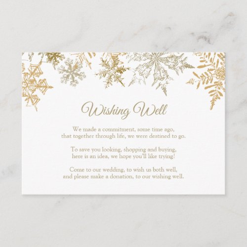 Christmas Wedding Wishing Well Gold Snowflakes Enclosure Card