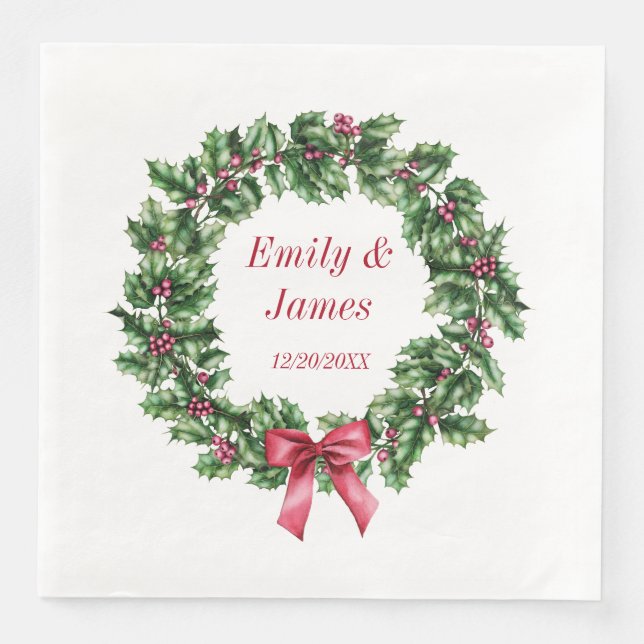 Christmas Wedding Wreath Napkin Personalized (Front)