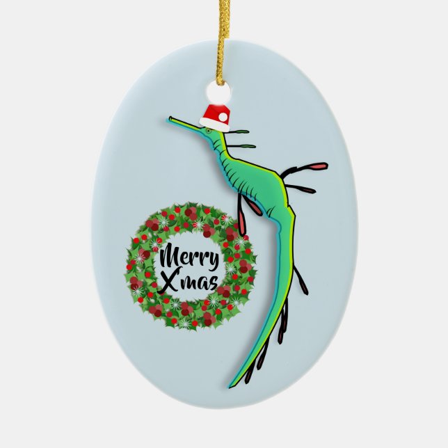 Christmas Weedy Sea Dragon Ceramic Ornament (Front)