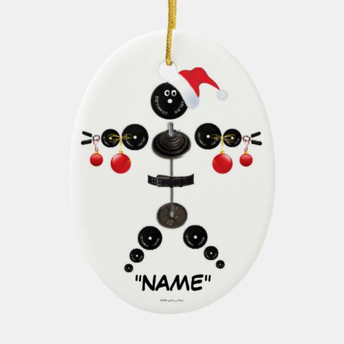 Christmas Weight Lifting Cartoon Ceramic Ornament