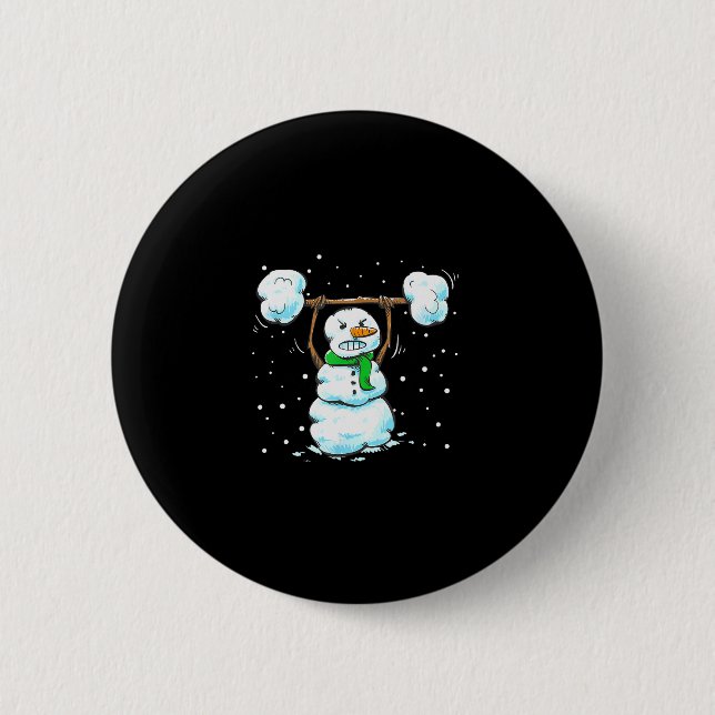 Christmas Weightlifting Snowman Shirt Funny Snowma Button (Front)