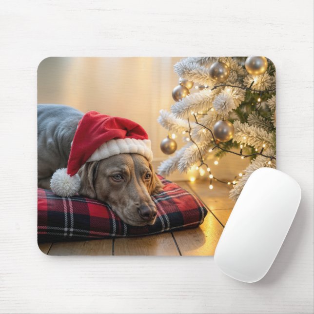 Christmas Weimaraner Dog By a Tree Mouse Pad (With Mouse)