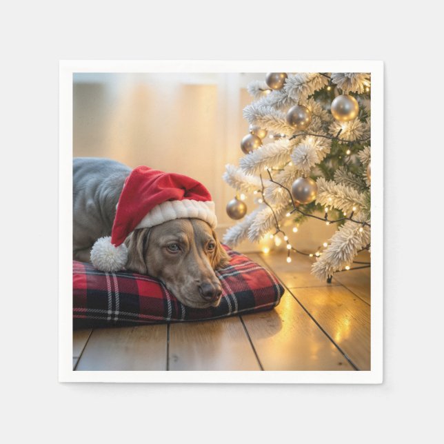 Christmas Weimaraner Dog By a Tree Napkins (Front)