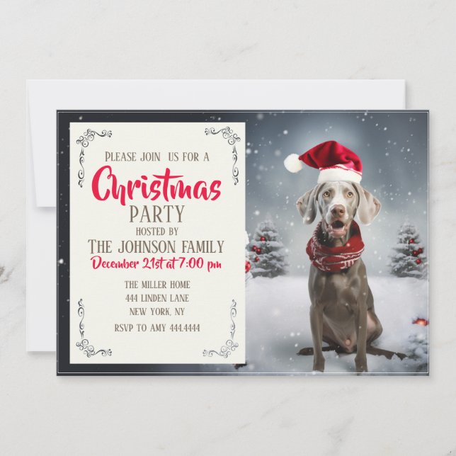 Christmas Weimaraner Dog Invitation (Front)
