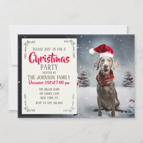 Christmas Weimaraner Dog Invitation