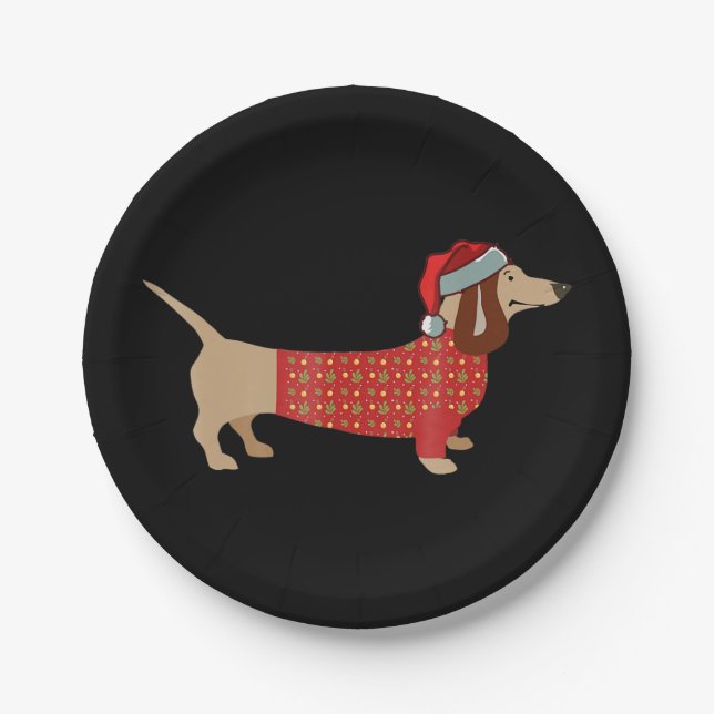 Christmas Weiner Dachshund Doxie In Dog Paper Plates (Front)
