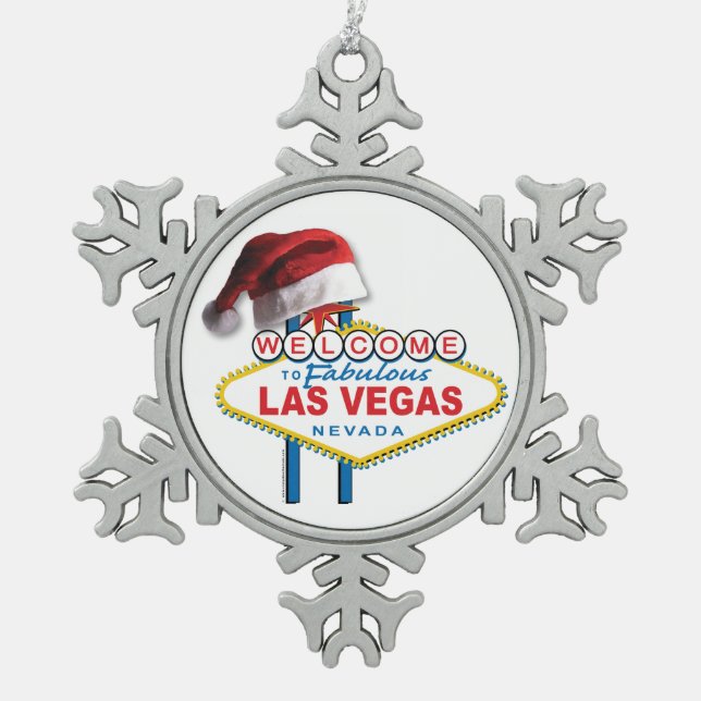 Christmas Welcome to Las Vegas Sign Snowflake Pewter Christmas Ornament (Front)