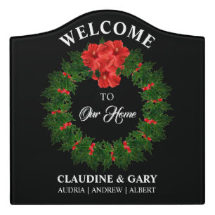 Christmas Welcome To Our Home Holly Family Name Bl Door Sign
