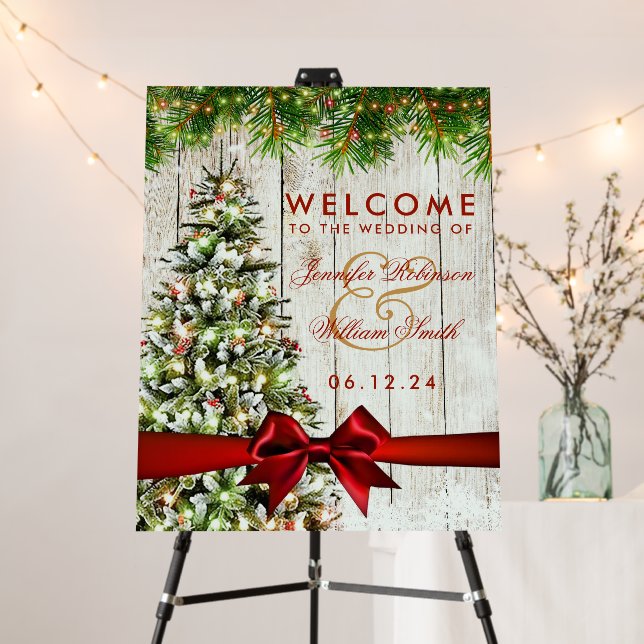 Christmas Welcome Wedding Tree, Lights & Ribbon Foam Board (In Situ (Stand))