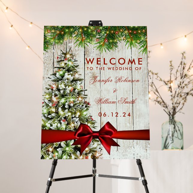 Christmas Welcome Wedding Tree, Lights & Ribbon Foam Board (In Situ (Stand))