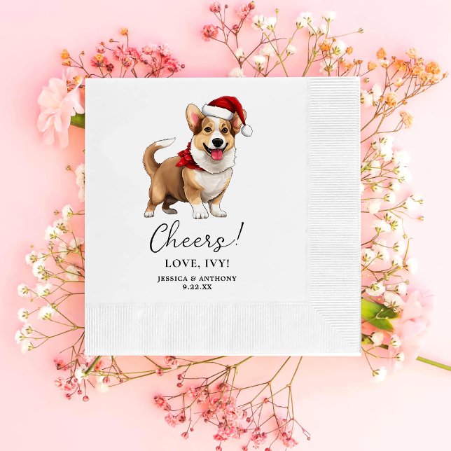 Christmas Welsh Corgi Dog Personalized Cheers Napkins (Creator Uploaded)