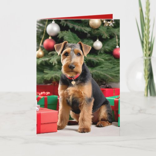 Christmas Welsh Terrier By The Tree Card