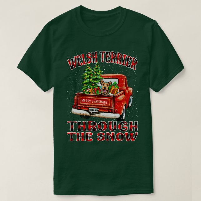 Christmas Welsh Terrier Through The Snow Dog Santa T-Shirt (Design Front)