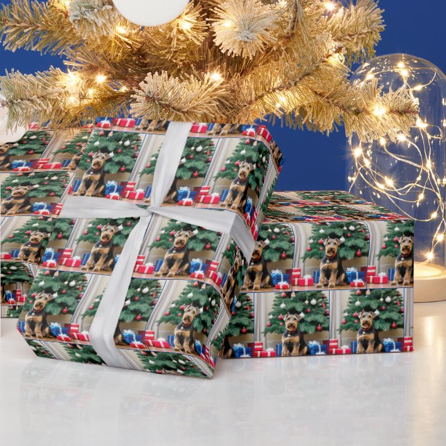 Christmas Welsh Terrier With Gifts Wrapping Paper (Holidays)