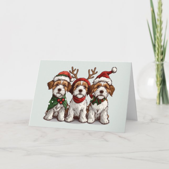 Christmas Welsh Wire Fox Terrier Dogs Holiday Card (Front)