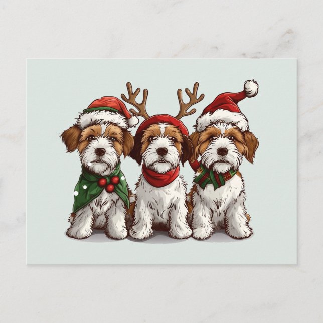 Christmas Welsh Wire Fox Terrier Dogs Holiday Postcard (Front)
