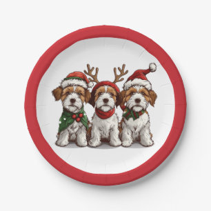 Christmas Welsh Wire Fox Terrier Dogs Paper Plates