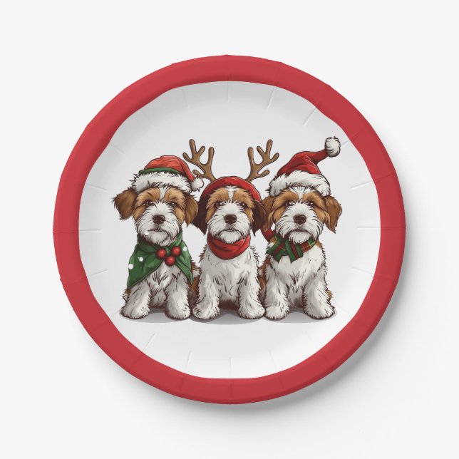 Christmas Welsh Wire Fox Terrier Dogs Paper Plates (Front)