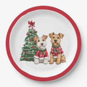 Christmas Welsh Wire Fox Terrier Dogs Paper Plates