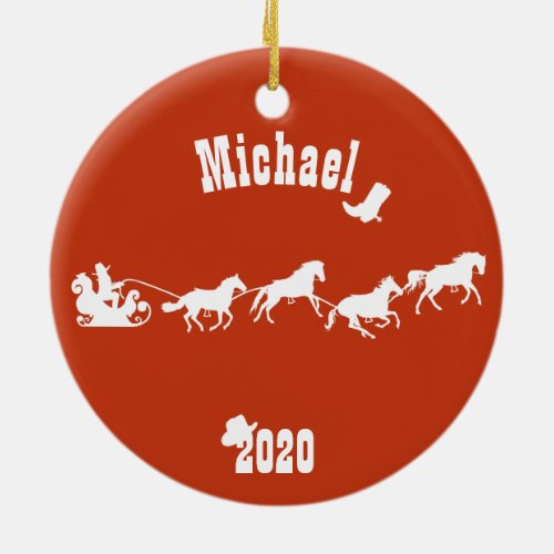 Christmas Western Cowboy Personalized Santa Horse Ceramic Ornament