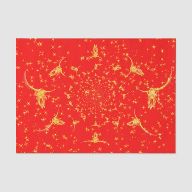 Christmas Western Glitter Red Gold Girly Cow Skull Tissue Paper (Front)