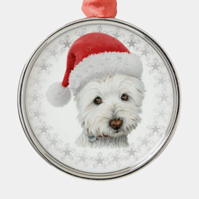 Christmas Westie Dog Art Metal Ornament (Front)