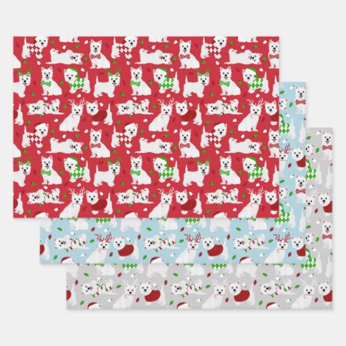 Christmas Westie Dogs West Highland White Terrier Wrapping Paper Sheets