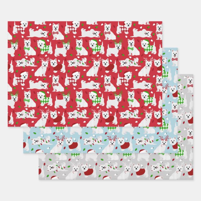 Christmas Westie Dogs West Highland White Terrier Wrapping Paper Sheets (Set)