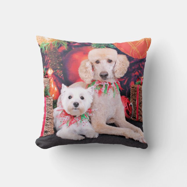 Christmas - Westie JoHannah - Poodle Winston Throw Pillow (Front)