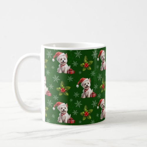 christmas westie terrier in hat gift snowflake coffee mug