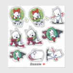 Christmas Westie Vinyl Sticker Set<br><div class="desc">Christmas KiniArt westie stickers; art by Contemporary PUP Artist,  Kim Niles. ©️Kim Niles,  KiniArt™️ - All Rights Reserved</div>
