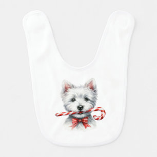 Christmas Westie with Candy Cane Baby Bib