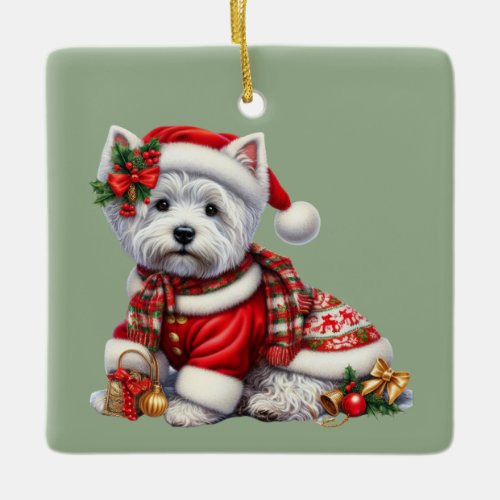 Christmas Westie with gifts ornament