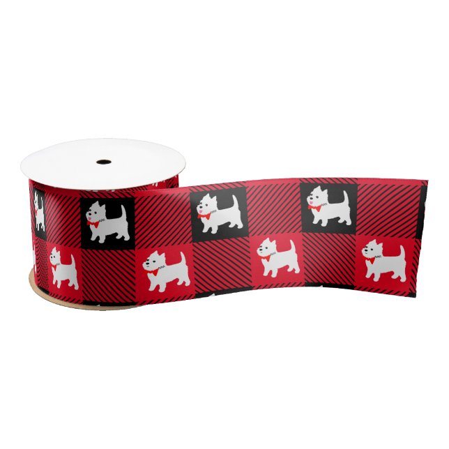 Christmas Westies Cute West Highland Terriers Satin Ribbon (Spool)