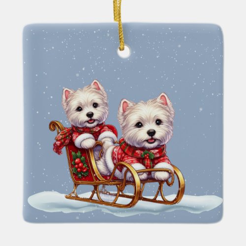 Christmas Westies in a Sleigh Christmas ornament