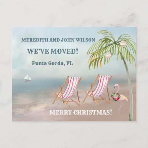Christmas Weve Moved Watercolor Beach Moving Announcement Postcard