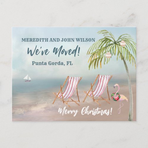 Christmas Weve Moved Watercolor Beach Moving   Announcement Postcard