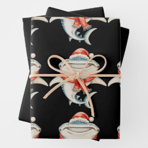 Christmas Whale Shark Santa Hat Xmas Holiday Wrapping Paper Sheets