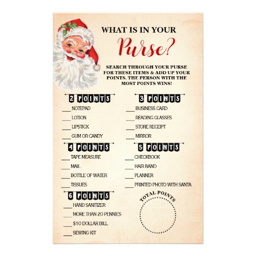 Christmas What is in your Purse Santa Game Card Flyer