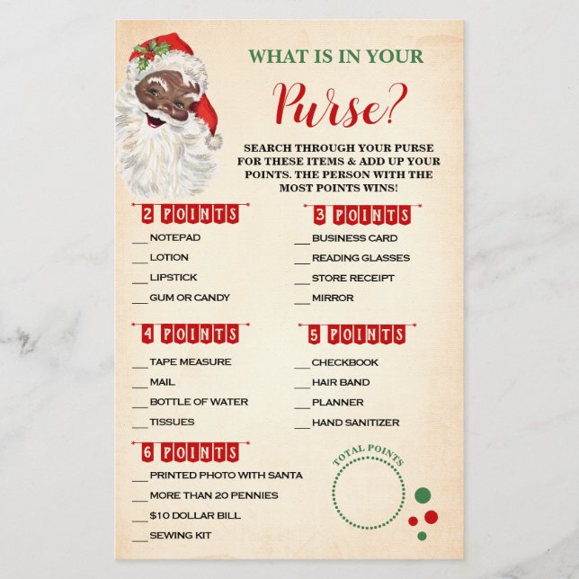 Christmas What is in your Purse Santa Game Card Flyer (Front)