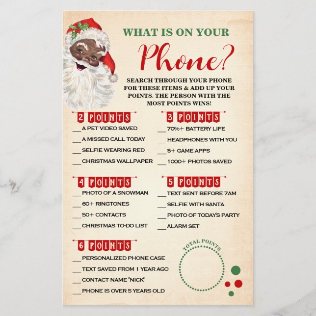 Christmas What is on your Phone Santa Game Card Flyer (Front)