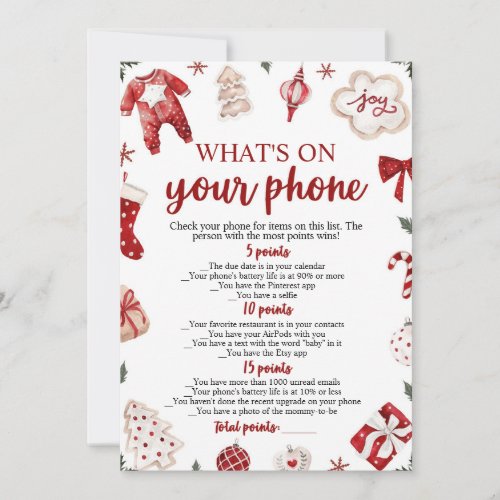 Christmas Whats On Your Phone Baby Shower Game Invitation